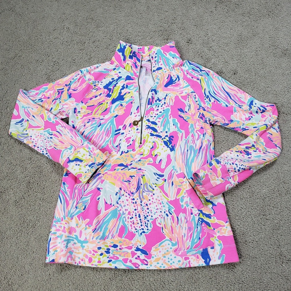 Lilly Pulitzer Size XXS Skipper Popover UPF 50+ 1/2 Zip Pullover Pink Floral - Picture 1 of 9